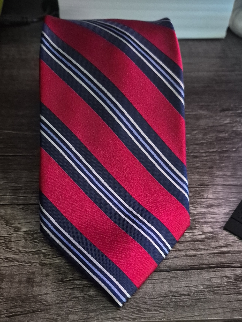 US POLO ASSN. Men's Red and Navy Diagonal Stripe Tie